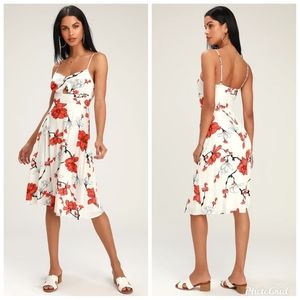 Blossom Babe White Floral Print Cutout Midi Dress